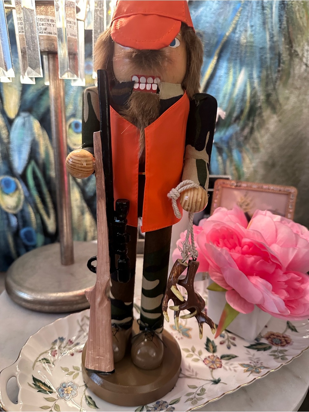 Wooden Hunter Nutcracker Figurine in Orange Vest